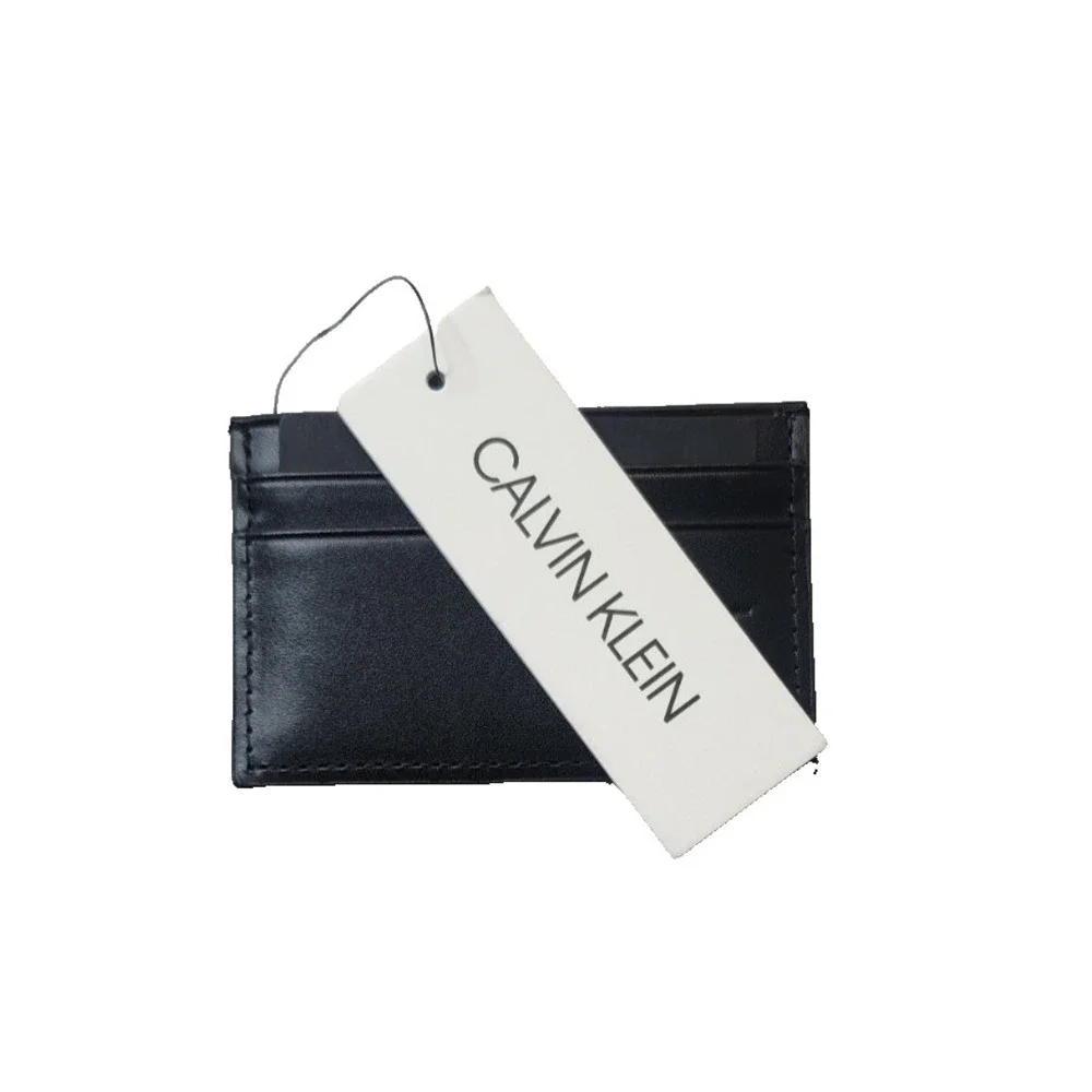 Calvin Klein Men's Black Leather Slim Card Holder Wallet RFID NWT